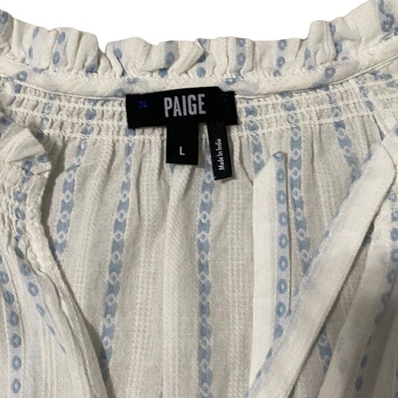 PAIGE Ari White and Light Blue Cotton Dress large - Picture 6 of 11